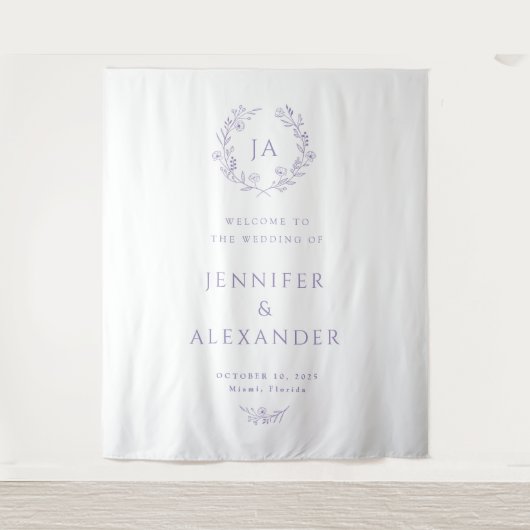 Tenture Fond de mariage à monogramme lavande (Devant)
