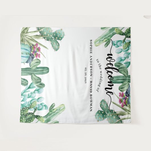 Tenture Fond de mariage aquarelle cactus succulent (Devant (Horizontal))