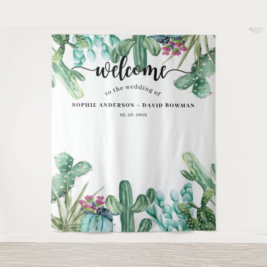 Tenture Fond de mariage aquarelle cactus succulent (Devant)