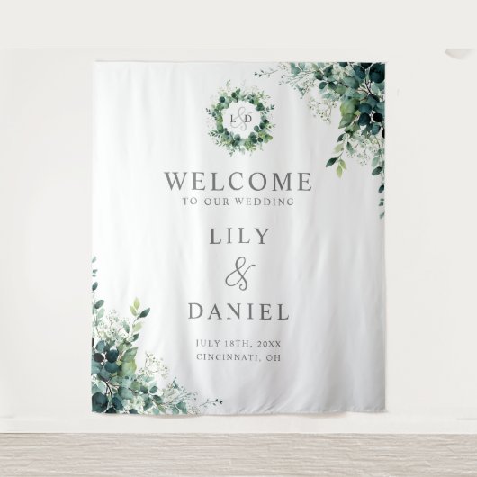 Tenture Fond de mariage au feuillage d'eucalyptus Monogram (Devant)