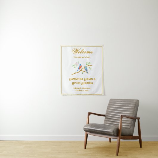 Tenture Fond de mariage aux merles bleus (En situation)