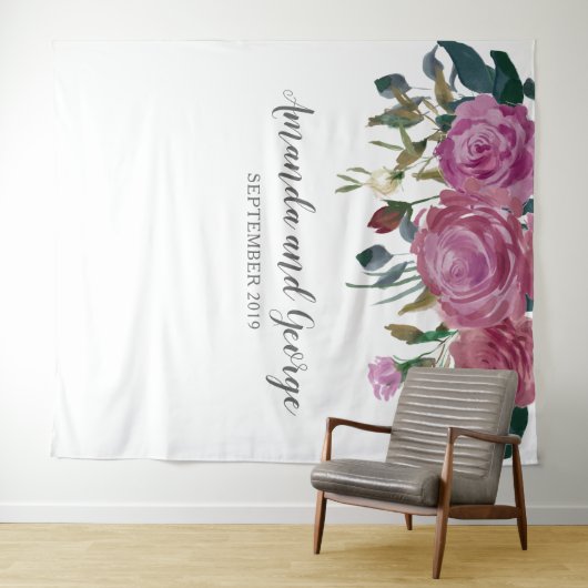 Tenture Fond de mariage aux roses aquarelles floral (En situation (horizontale))