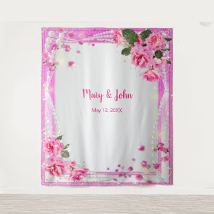 Tenture Fond de mariage aux roses roses et perles