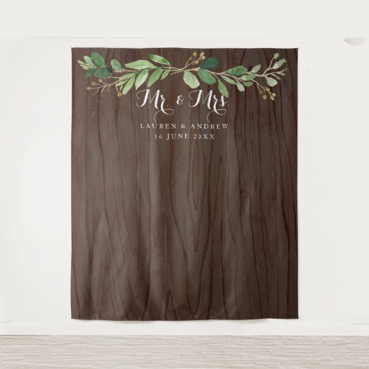 Tenture Fond de mariage avec feuilles d'eucalyptus rustiqu (Devant)