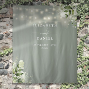 Tenture Fond de mariage avec lumières florales vert sauge