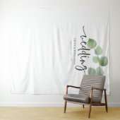 Tenture Fond de mariage avec noms de eucalyptus pour photo (En situation (horizontale))