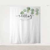 Tenture Fond de mariage avec noms de eucalyptus pour photo (Devant)