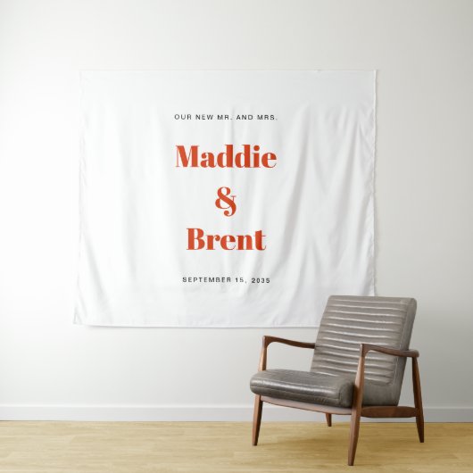 Tenture Fond de mariage avec typographie orange moderne et (En situation (horizontale))