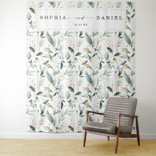 Tenture Fond de mariage avec verdure à l'aquarelle pour ac