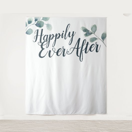 Tenture Fond de mariage Blue Eucalyptus Happily Ever (Devant)
