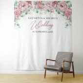 Tenture Fond de mariage bohème rose blush floral vert or (En situation)