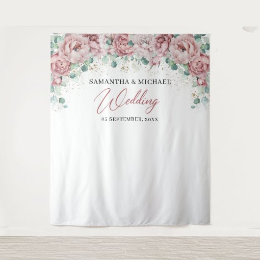 Tenture Fond de mariage bohème rose blush floral vert or (Devant)