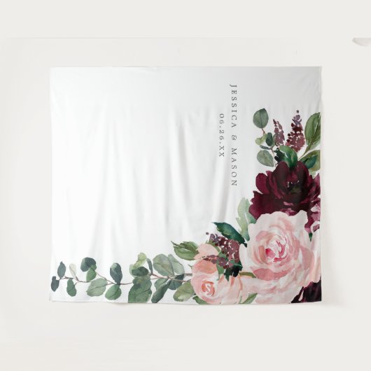 Tenture Fond de mariage bordeaux rose pour photobooth de m (Devant (Horizontal))