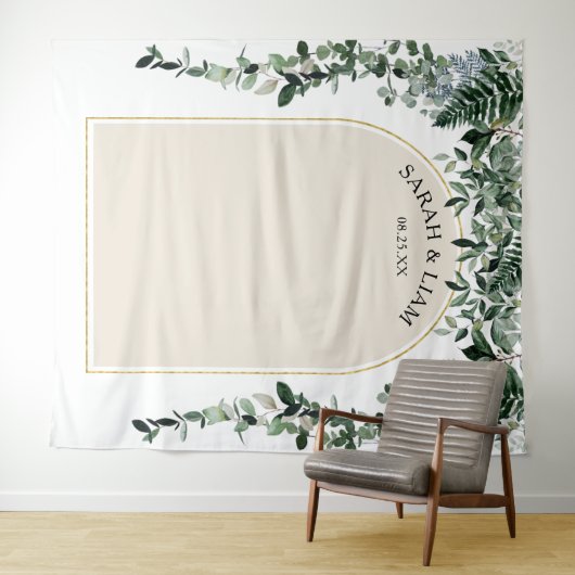 Tenture Fond de mariage botanique moderne ivoire beige (En situation (horizontale))