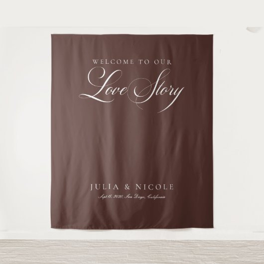 Tenture Fond de mariage calligraphié marron classique bann (Devant)