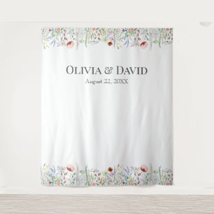 Tenture Fond de mariage champ de fleurs sauvages aquarelle
