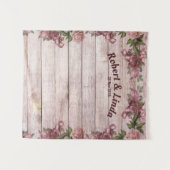 Tenture Fond de mariage champêtre en bois avec roses (Devant (Horizontal))