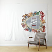 Tenture Fond de mariage champignon automnal bordeaux bleu (En situation (horizontale))