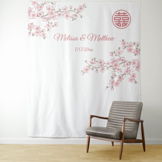 Tenture Fond de mariage chinois aux fleurs de cerisier (En situation)