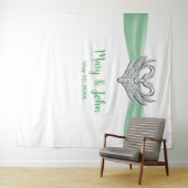 Tenture Fond de mariage Cygnes Argent Ruban Vert (En situation (horizontale))
