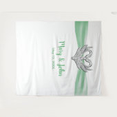 Tenture Fond de mariage Cygnes Argent Ruban Vert (Devant (Horizontal))