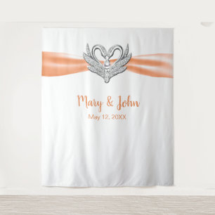 Tenture Fond de mariage Cygnes argentés Ruban orange