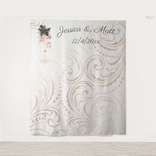 Tenture Fond de mariage de Noël élégant ivoire et or (Devant)