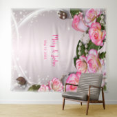 Tenture Fond de mariage élégant avec roses roses et perles (En situation (horizontale))