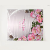 Tenture Fond de mariage élégant avec roses roses et perles (Devant (Horizontal))