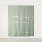 Tenture Fond de mariage élégant écriture simple vert sauge (Devant)