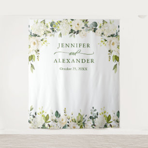 Tenture Fond de mariage élégant eucalyptus roses blanches