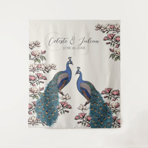 Tenture Fond de mariage élégant paon floral ivoire