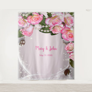 Tenture Fond de mariage élégant roses roses et perles
