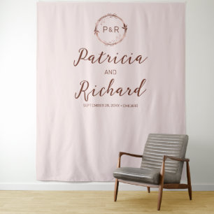 Tenture Fond de mariage en faux feuillet Monogramme Rose B