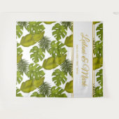 Tenture Fond de mariage en feuilles tropicales vert doré (Devant (Horizontal))