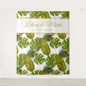 Tenture Fond de mariage en feuilles tropicales vert doré (Devant)