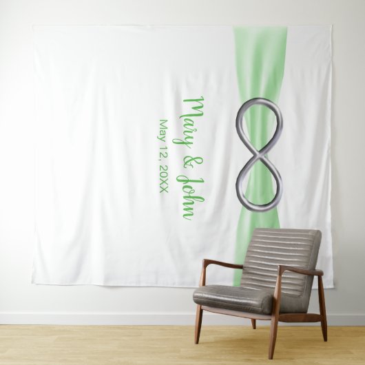 Tenture Fond de mariage en forme d'infini avec ruban vert (En situation (horizontale))