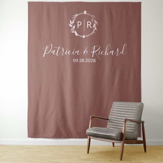 Tenture Fond de mariage en terre cuite à monogramme (En situation)