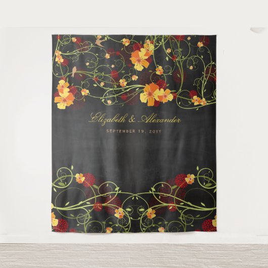 Tenture Fond de mariage floral à l'Hibiscus jaune et aux H (Devant)