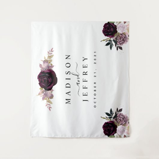 Tenture Fond de mariage floral automnal prune mauve (Devant)