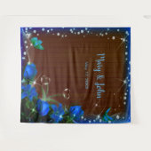 Tenture Fond de mariage floral bleu en bois sombre rustiqu (Devant (Horizontal))