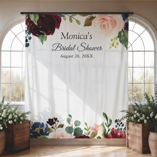 Tenture Fond de mariage floral bleu et rose Bourgogne