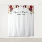 Tenture Fond de mariage floral bordeaux pour photobooth (Devant)