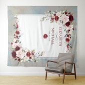Tenture Fond de mariage floral Burgundy Blush Bleu Poussié (En situation (horizontale))