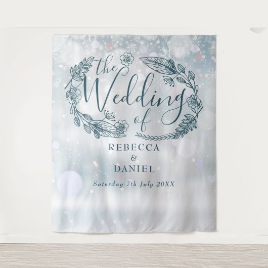 Tenture Fond de mariage floral de flocon de neige d'hiver (Devant)