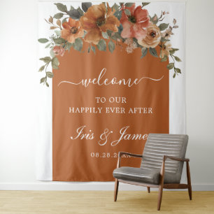 Tenture Fond de Mariage Floral en cuivre rouille orange br