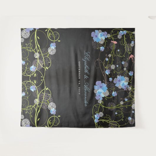 Tenture Fond de mariage floral Hibiscus bleu et hirondelle (Devant (Horizontal))