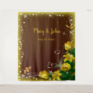 Tenture Fond de mariage floral jaune en bois sombre rustiq