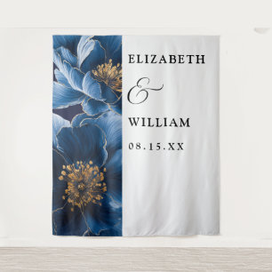 Tenture Fond de mariage floral moderne élégant bleu marine