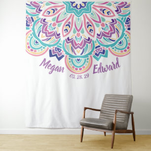 Tenture Fond de mariage floral moderne turquoise et violet